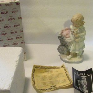 vtg Dolfi My 1st Kitten figure girl kitty cat carriage Italy grandmacore